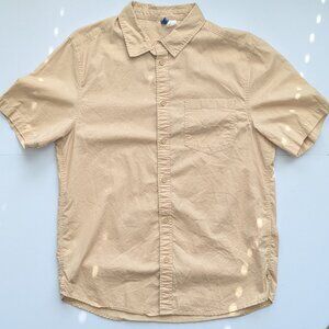 Khaki Tan Short Sleeve light weight Cotton Shirt Men's Medium Split Hem Pocket